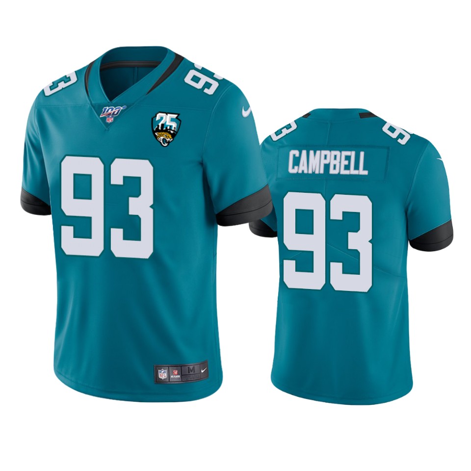 Men Nike Jacksonville Jaguars 93 Calais Campbell Teal 25th Anniversary Vapor Limited Stitched NFL 100th Season Jersey